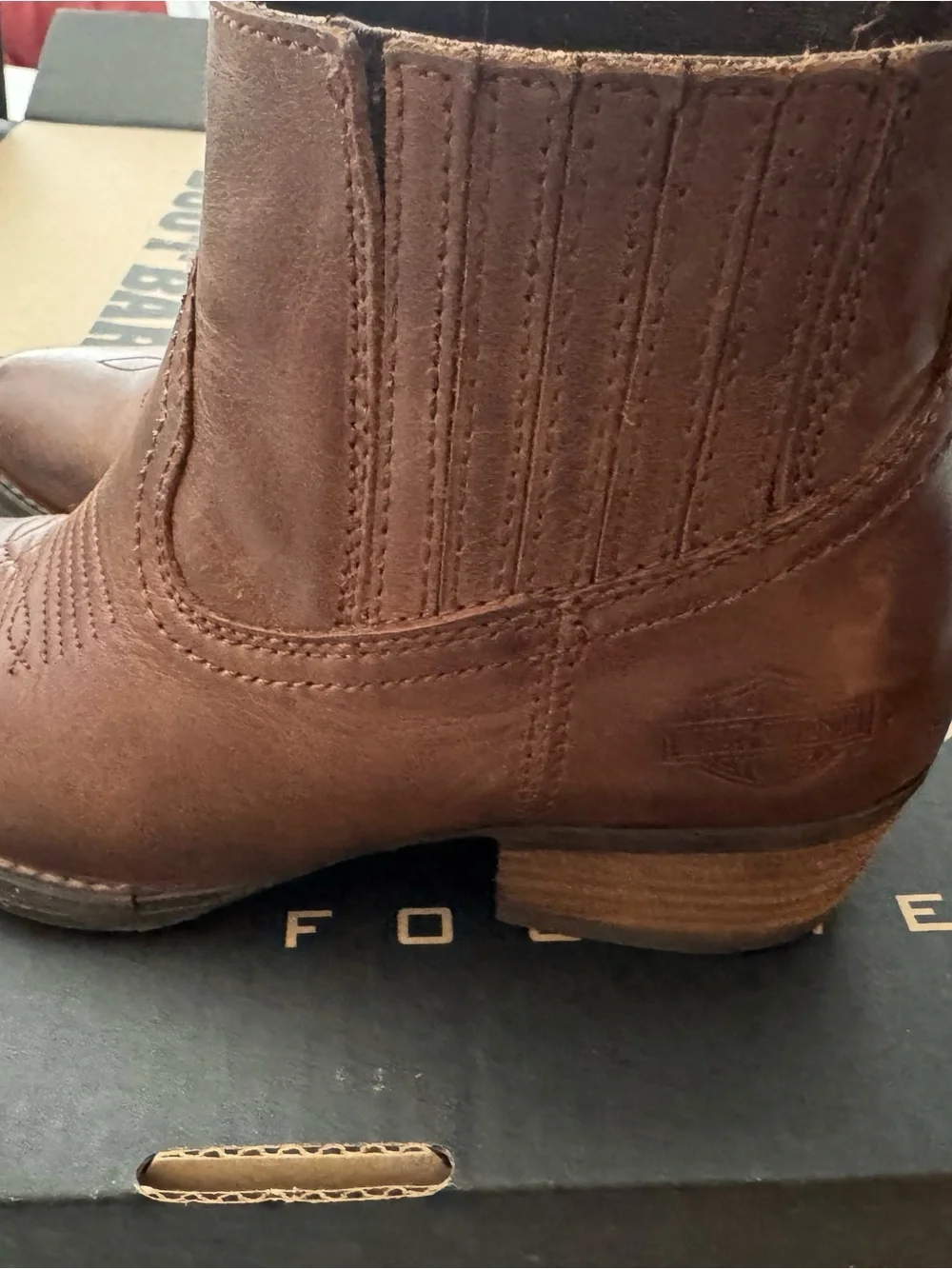 Harley-Davidson Brown Leather Ankle Booties with Western Stitching